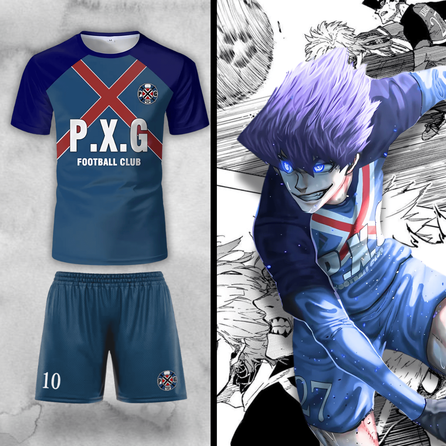 Ensemble Bluelock du PXG contenant un short et un maillot