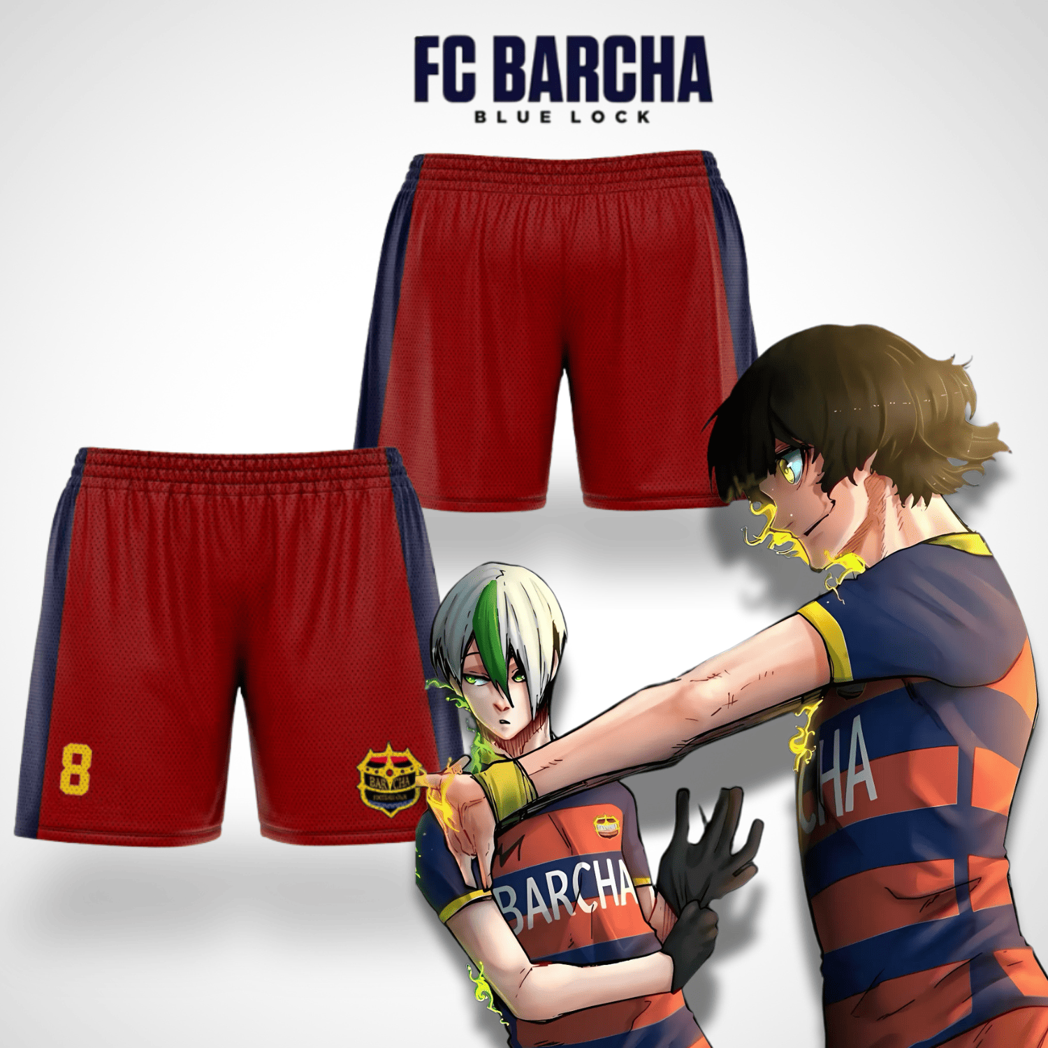 Short Blue Lock du Barcha avec Bachira et Otoya à côté