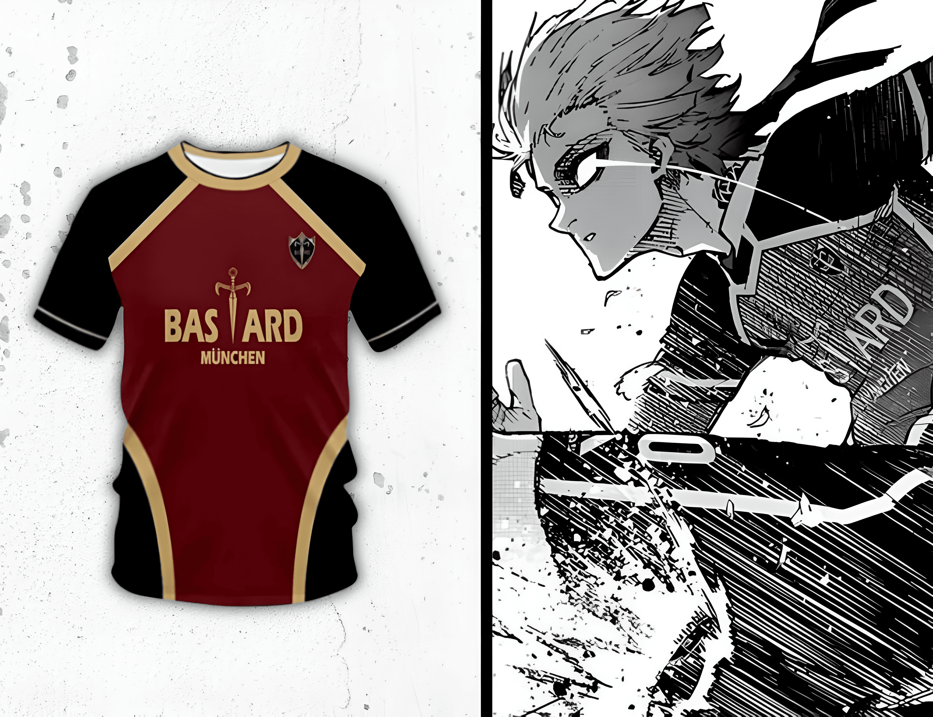 Maillot Bluelock du Bastard Munchen comparé au manga