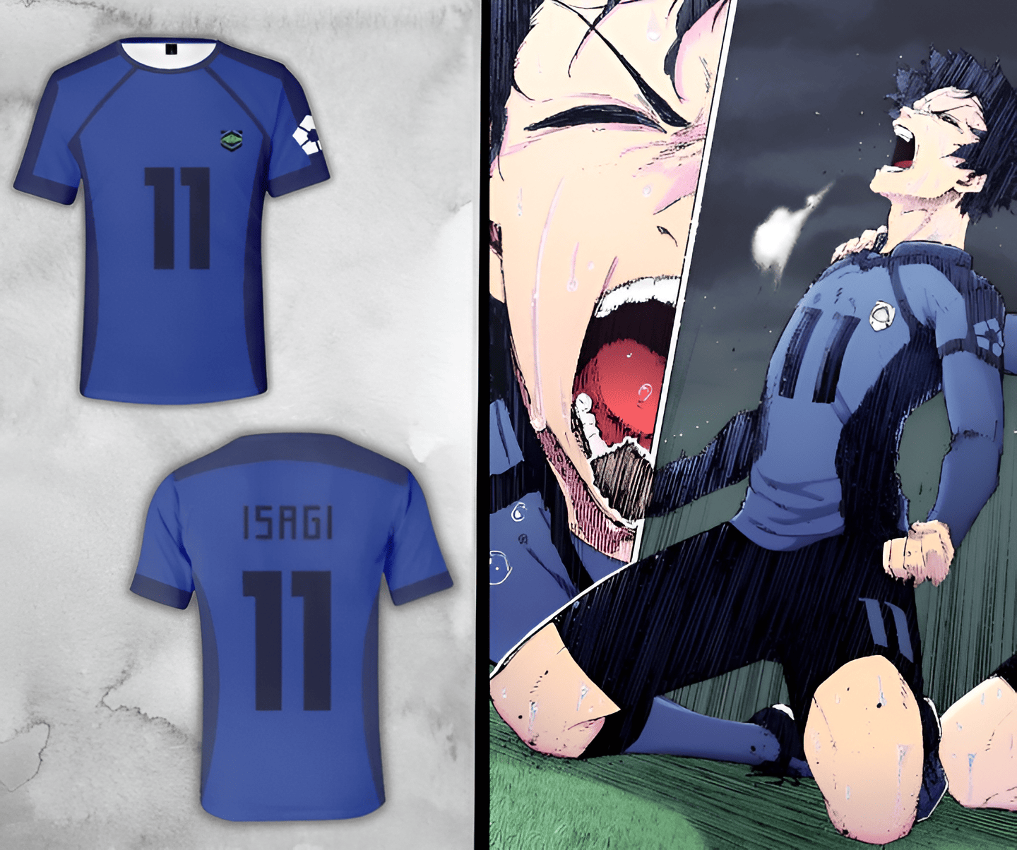 Maillot Bluelock de l'équipe Z comparé à celui du manga