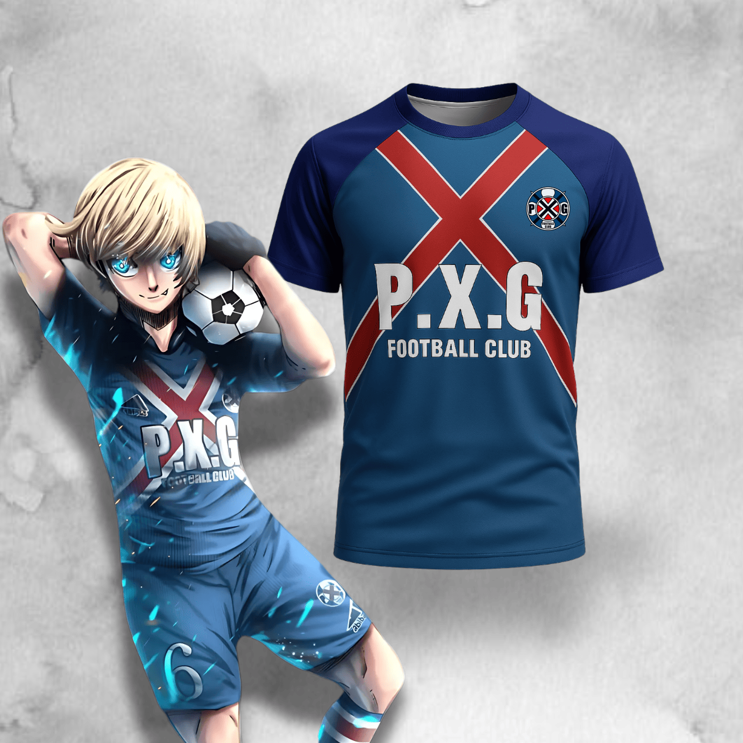 Maillot Blue Lock du PXG avec Charles Chevalier à côté